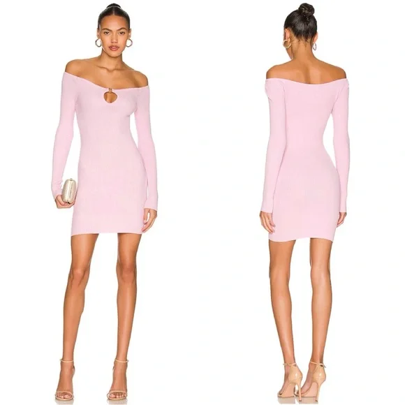 Lovers and Friends Lavender Ribbed Knit Off-Shoulder Mini Dress SMALL Bodycon - Picture 1 of 8